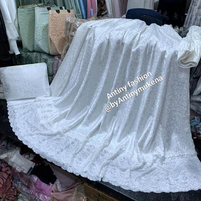 Miliki Mukena Putih Renda Cantik/ Mukena Sutra Silk Embos Premium/ Mukena Khusus Putih / Mukena Cant
