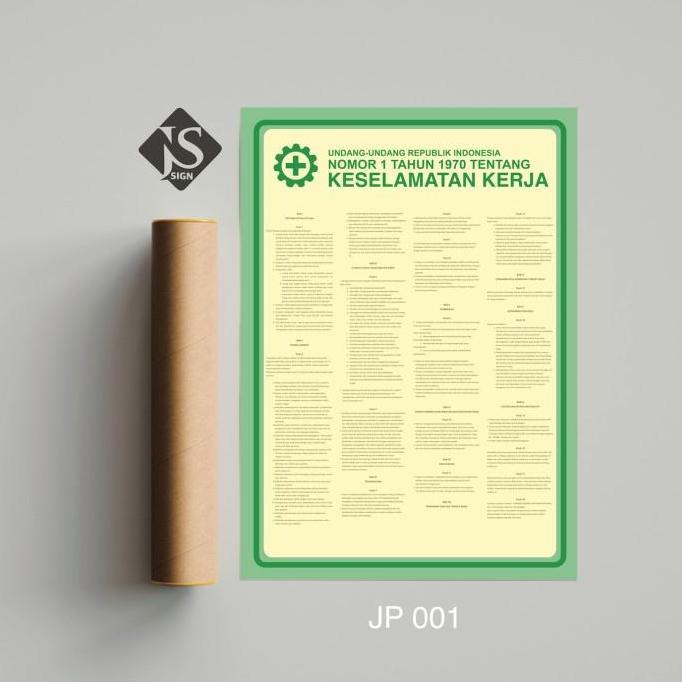 Poster Safety K3 Keselamatan Kerja UU no.1 tahun 1970 Ukuran A3