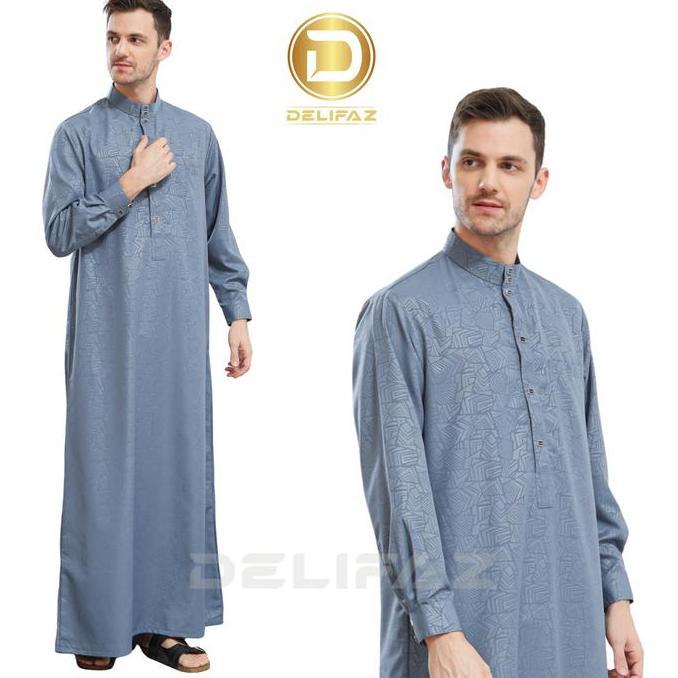 Jubah Emirat Gamis Pria Dewasa Lengan Panjang Manset Thobe Arab Kain Embos Super Adem Nyaman Kancing