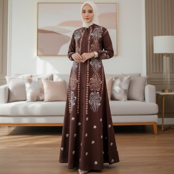 Batik Jihud - Gamis Eksklusif Cap Twill Rayon Terbaru Homedress Busui Model Kancing Dress Muslim Teb