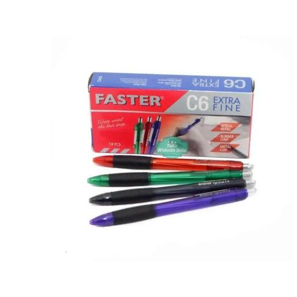 Coretan- Pulpen       Faster C6   Tinta Hitam Berkualitas Merah Stationery