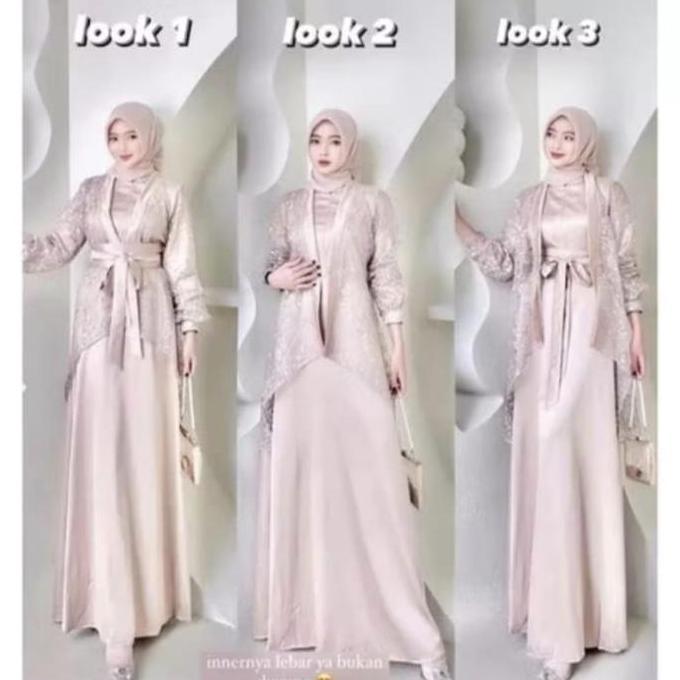 DS206 - Fuji Dress Satu Set Inner Outer Kimono Faizso Fashion Gamis Muslim Wanita Pesta Kondangan Br