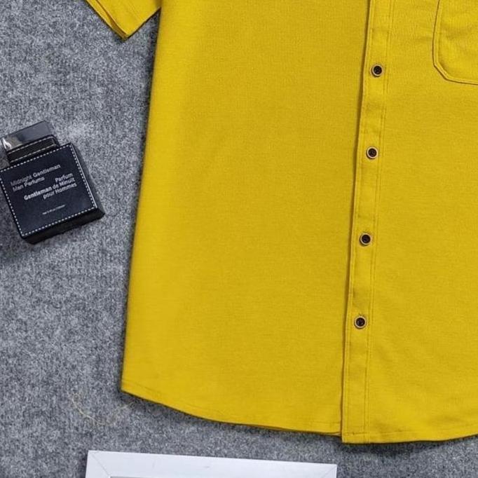 Kemeja Pique Polos Pria Lengan Pendek Kuning Langsat Baju Best Seller