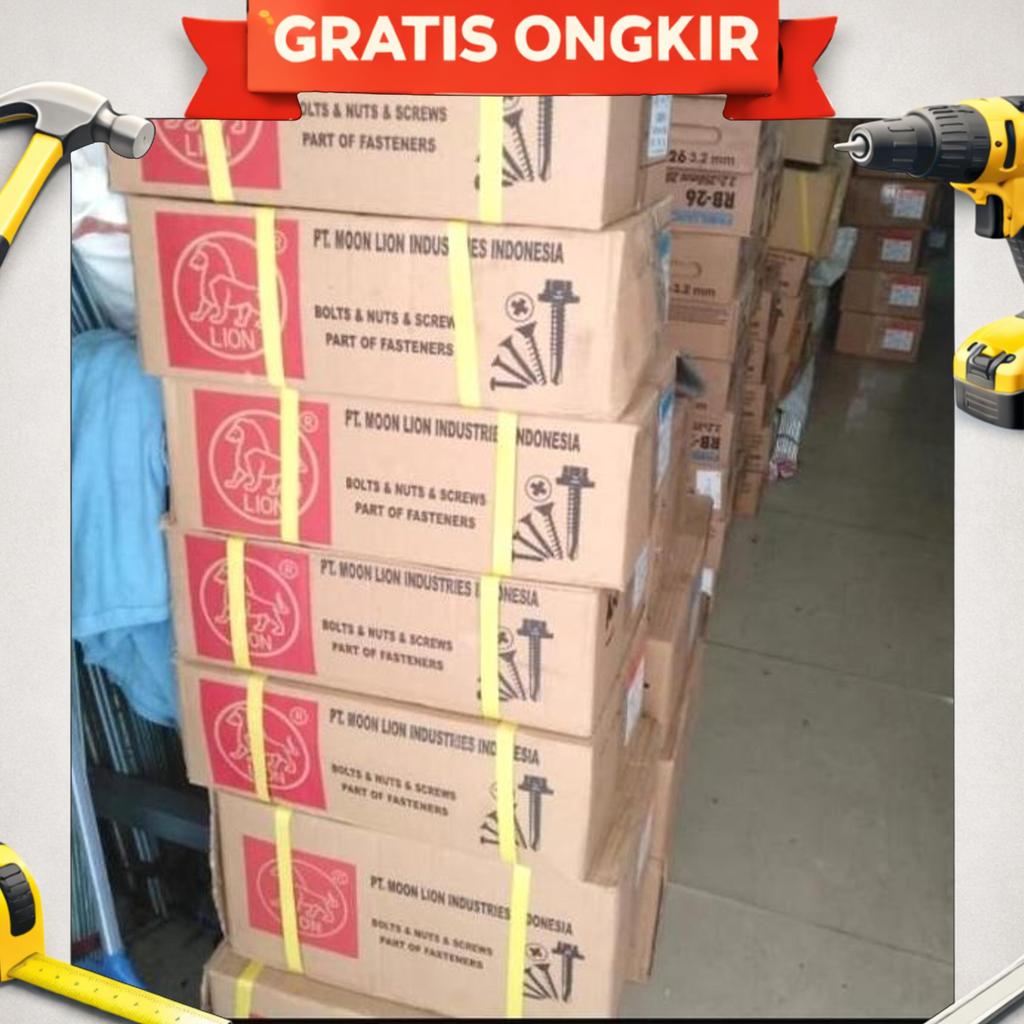 Baut Baja Ringan 10X19 Moon Lion Box Dan Karton /Sekrup Roofing Putih 10X19 Moon Lion Box Dan Karton