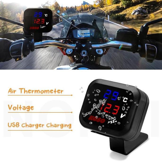 Voltmeter Koso 3 In 1 USB Charger Universal SEMUA MOTOR Anti Air Original Termometer Digital Jam Suh