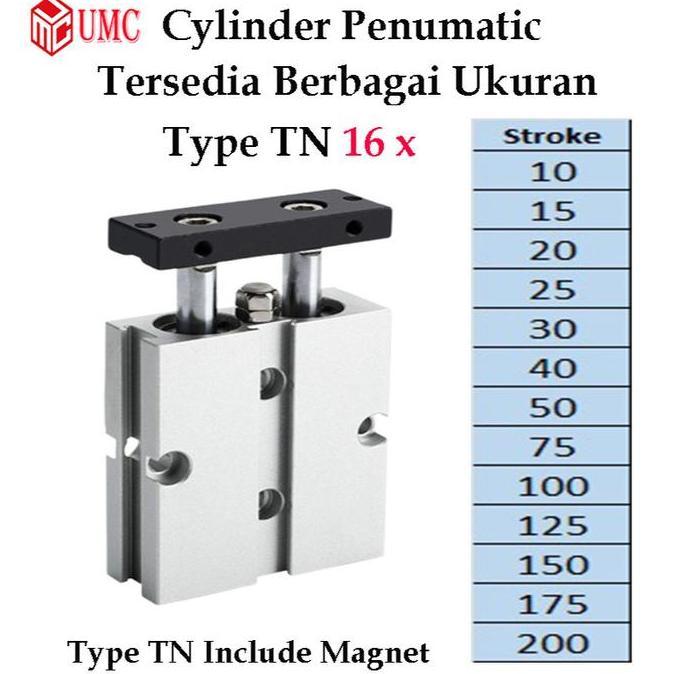 Autopic- Cylinder Pneumatic Tn16 Twin Rod Pneumatik Angin Air Silinder Double Stroke Tn 16