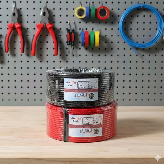 Paket Sepasang 2 Roll Merah Hitam Kabel Listrik Aulia Kawat Tunggal. Kabel Instalasi Listrik Serbagu