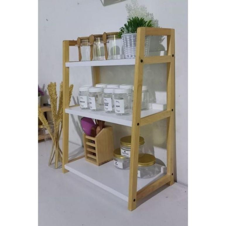 BIG SALE RAK BUMBU SUSUN 3 RAK SERBAGUNA KAYU BUMBU TOPLES