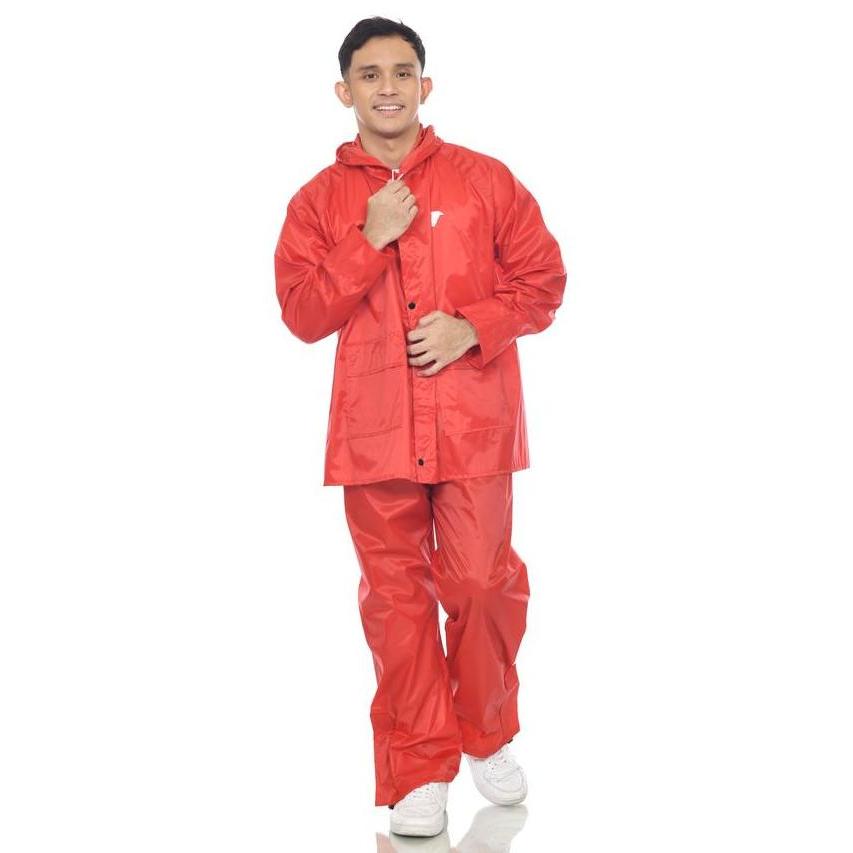 Jaket Jas Musim Hujan Waterproof Tojan Pria Wanita Set Jaket Celana