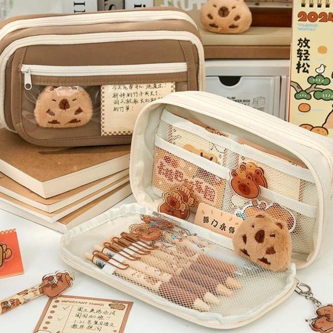 Ssadewaportugal - Pensil Case Korea Aesthetic - Tas Alat Tempat Pensil Capybara Sekat Kapasitas Besa
