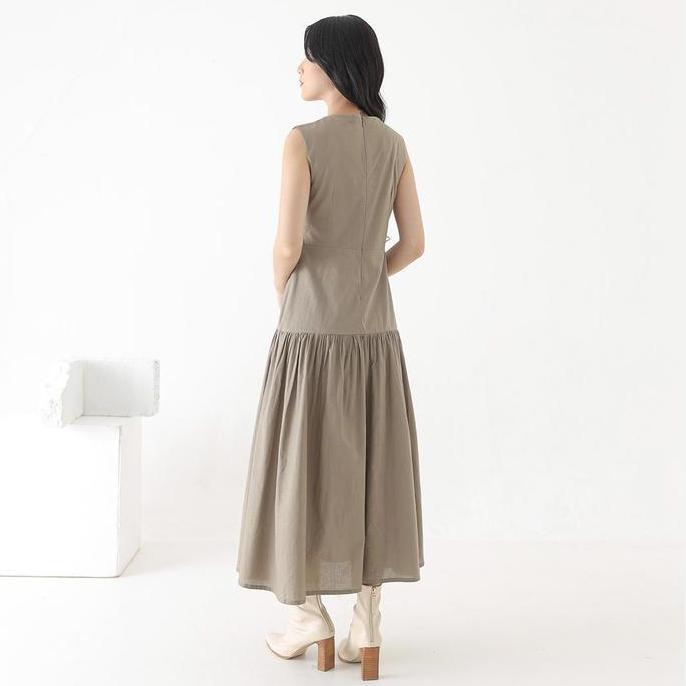 Ftx- Inkano Spire Dress Maxi - Sleeveless Dress Panjang Korea Wanita Katun Warna Coklat Dan Hitam Bl