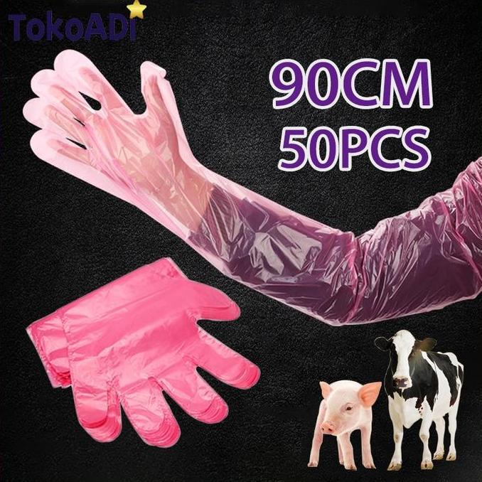 SINLOWY 50Lembar Glove IB 5 Jari Bravo Sarung Tangan Inseminasi Buatan (IB) Plastik Tangan Glove IB 