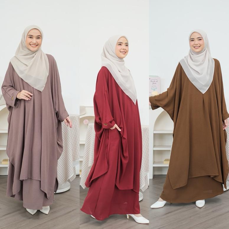 Disc Set Rok Tunik Abaya  Polos Crinkel Airflow Premium/Set Abaya Lesti