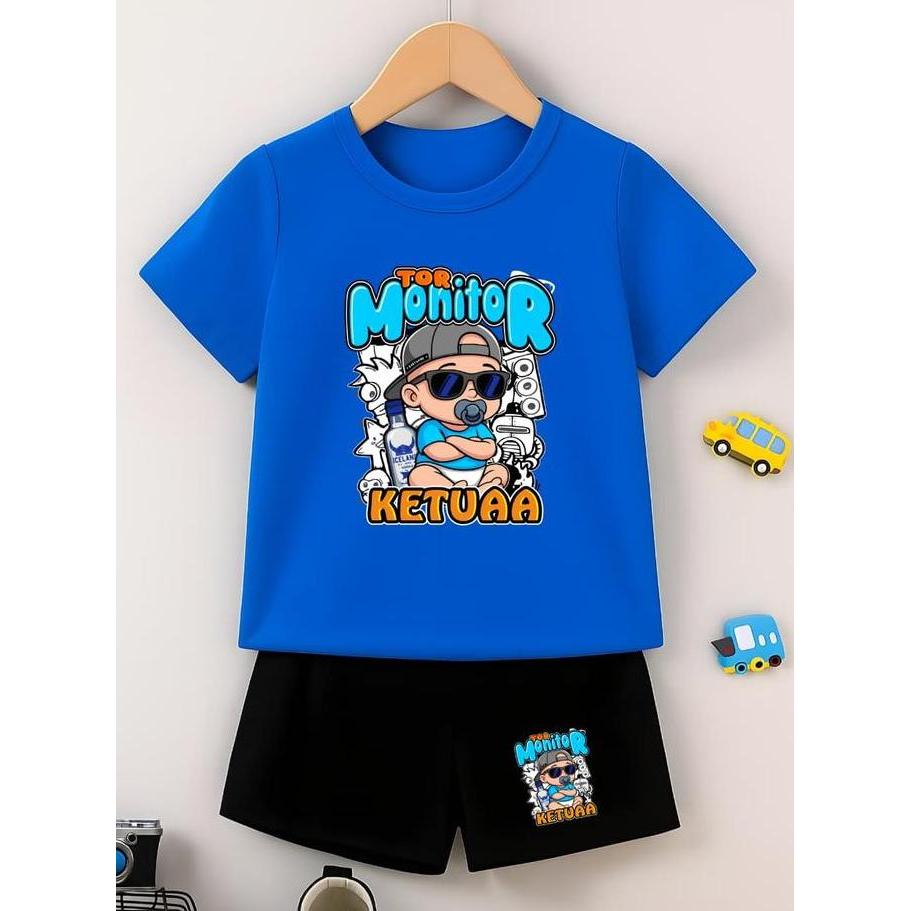 BL97 ~ setelan unisex anak motif lucu tor monitor ketua beby baju setelan anak laki-laki perempuan