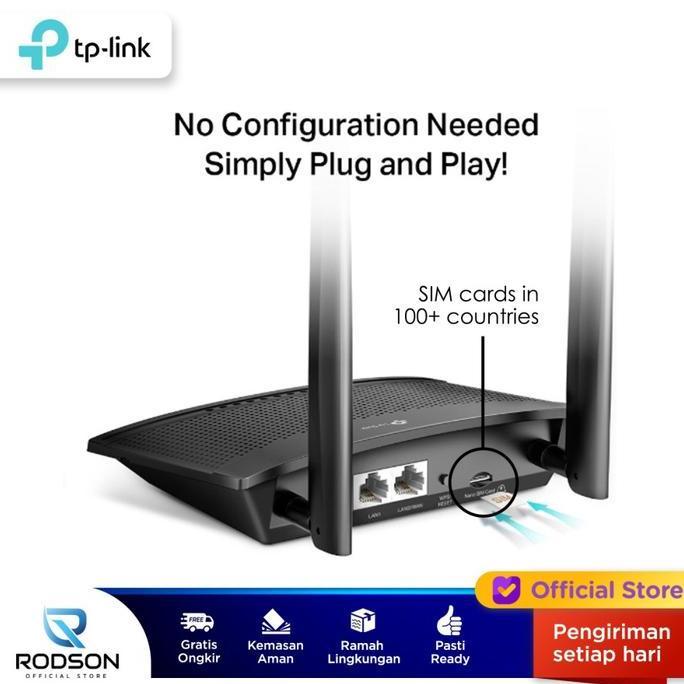 Wkprojec- Tp-Link Router Wifi Tl-Mr100 4G Lte 300Mbps Unlock Semua Operator Dengan 2 Antena Eksterna