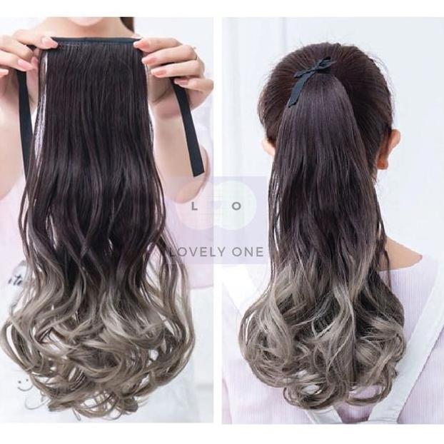 Bagus- Ombre Ponytail Hairclip Highlight Rambut Lurus & Gelombang Panjang 50Cm