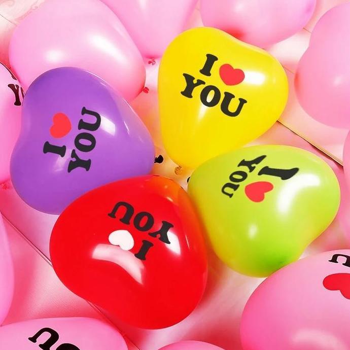 Disiniaja- [100 Pcs] Balon Latex Love 12 Inch / Balon Hati Tulisan I Love You / Balon Heart / Balon 