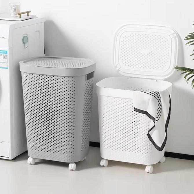 Tempat Keranjang Baju Kotor Storage Box Laundry dengan Roda + Penutup I Rak Baju Lipat 5480-5481