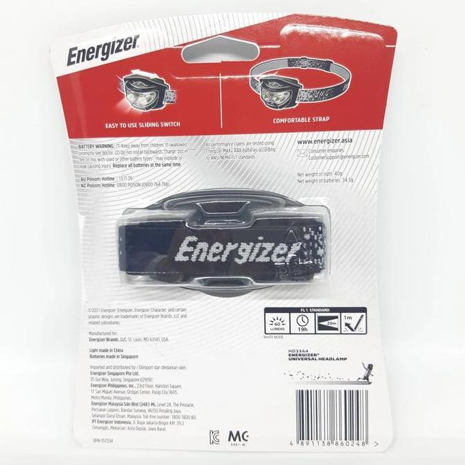 Puncakx- Headlamp Head Light Head Lamp Senter Kepala Energizer 60 Lumen 3Led