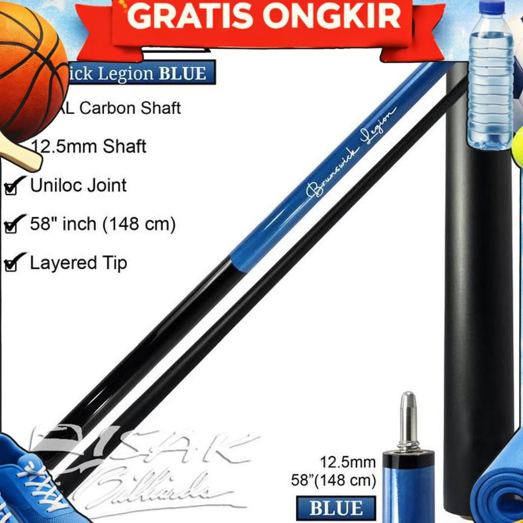 Brunswick Legion Cue Blue - Real Carbon Shaft Uniloc Pool Stick Billiard