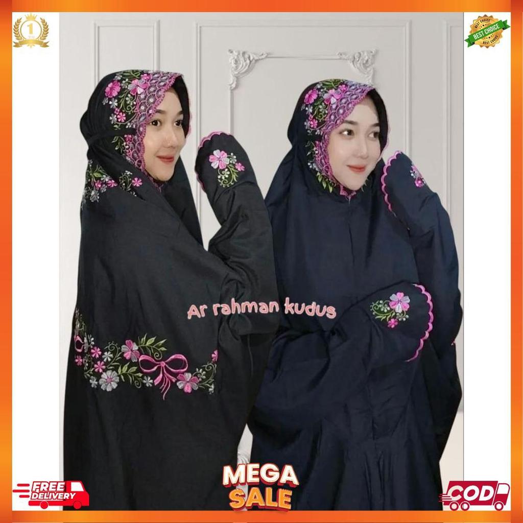 Mukena Terusan Dewasa Hitam Bordir Cantik Adem [L5]