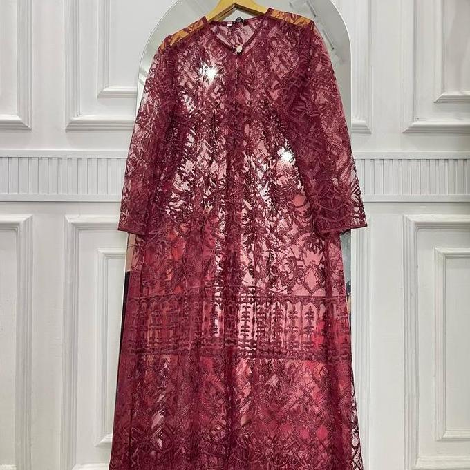 Gaia Long Outer Brokat Tile Sapto Etnik Wanita Kondangan Mewah Cardigan Panjang Muslim Kardigan Katu