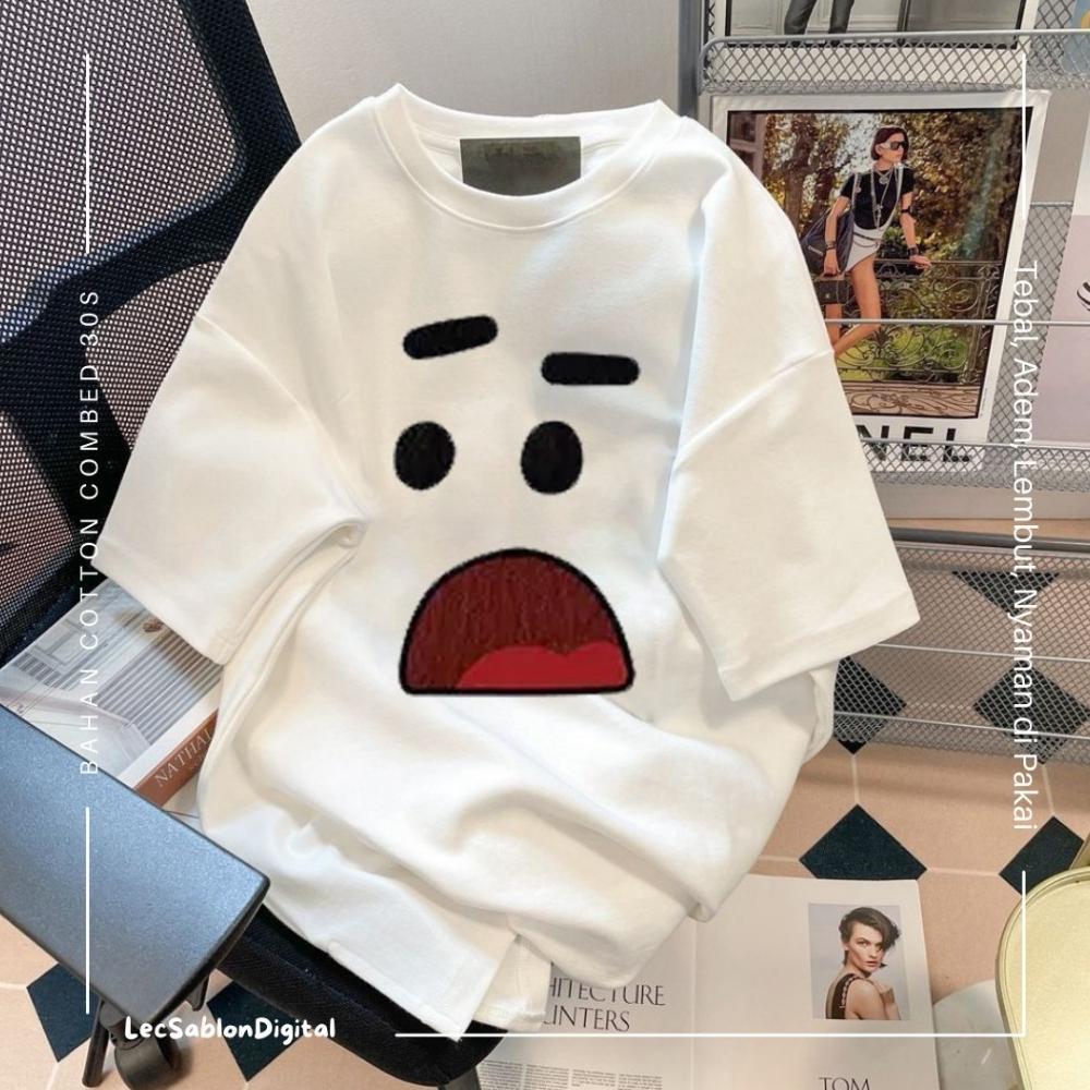 Kaos Oversize Face Shock Cartoon Pria dan Wanita Japan Korea Combed 24S