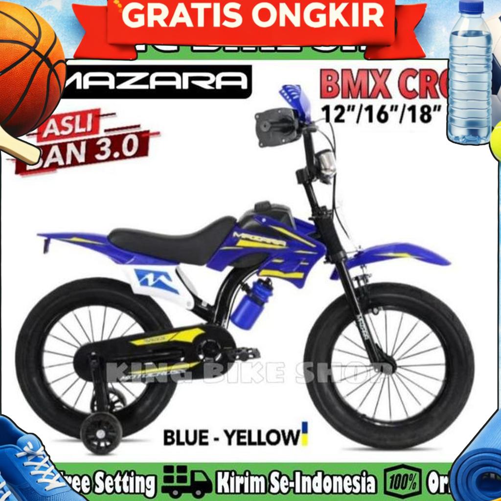 Sepeda Anak Laki Bmx Mazara 2233 Ukuran 12, 16, & 18 Inch Motor Cross Trail Ban Jumbo 3.0 Usia 2-8 T