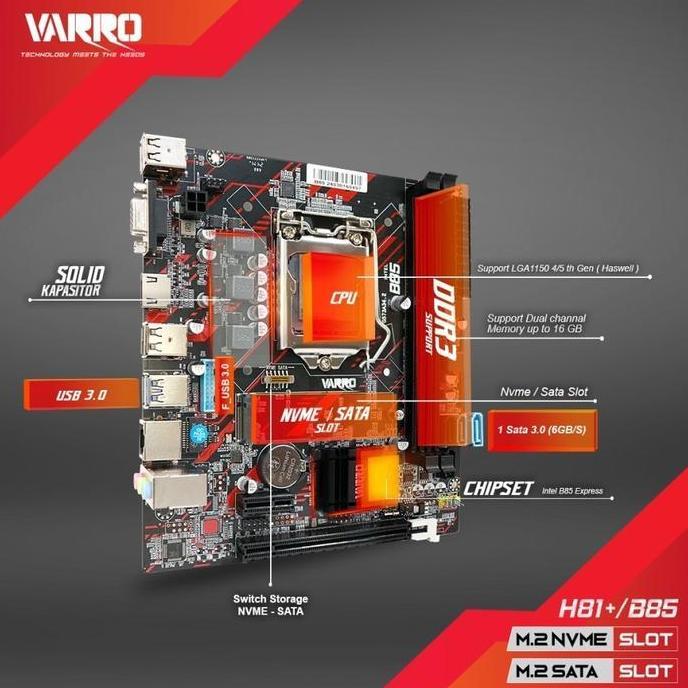 TEXASNDIOK - PAKET MOTHERBOARD VARRO H81 LGA 1150 DDR3 MAINBOARD H81 SUPPORT NVME GRATIS FAN PROCESS