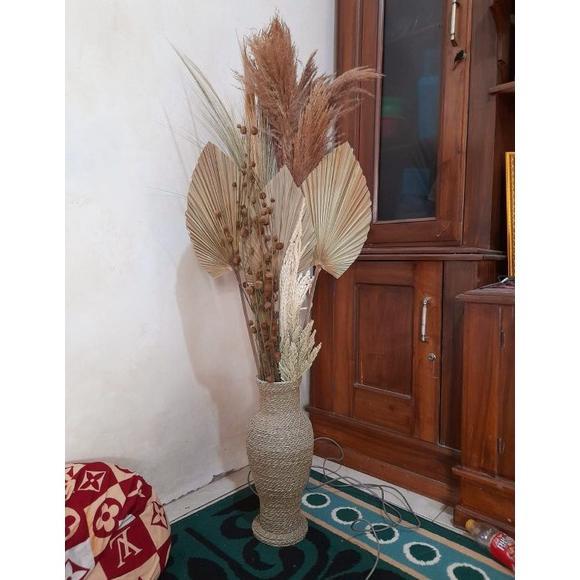 paket aesthetic + vas guci ukuran 40cm + hiasan sudut ruangan + paket bunga kering dekorasi