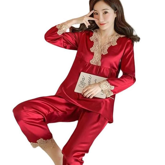 Terbaru [Cod] Pajamas Lengan Panjang/ Tidur Wanita Satin Premium/Daster Kekinian/ Tidur Wanita Dewas