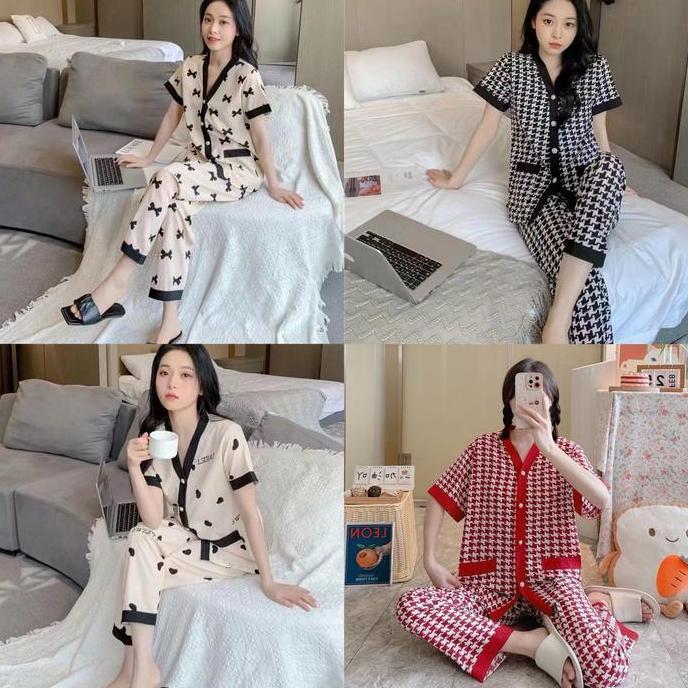 Terbaru Piyama Baju Tidur Wanita Dewasa Dengan Model Kancing Depan Yang Mewah Lengan Panjang Celana 