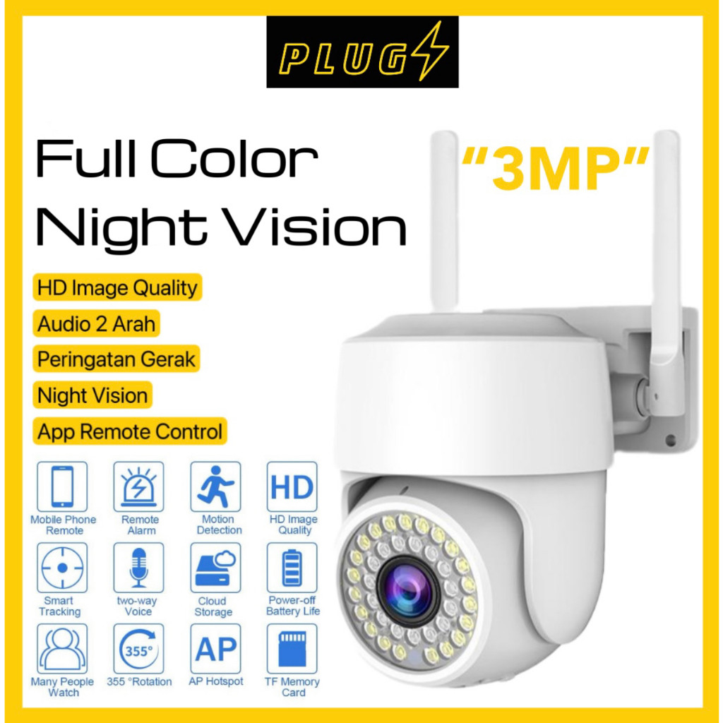 [Cod] Plugs Indoor Smart Cctv Camera 3Mp 2 Antena Wifi Full Hd Outdoor Waterproof Jarak Jauh Otomati