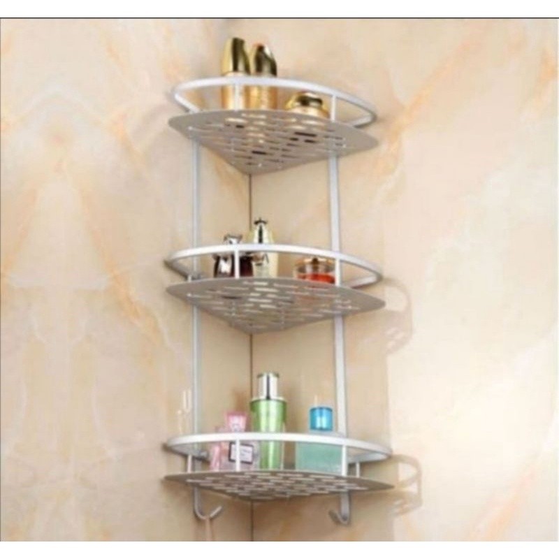 Rak Sudut Siku 3 Susun Dinding Pojok Kamar Mandi Toilet Stainless Steel Multifungsi Tempat Sabun