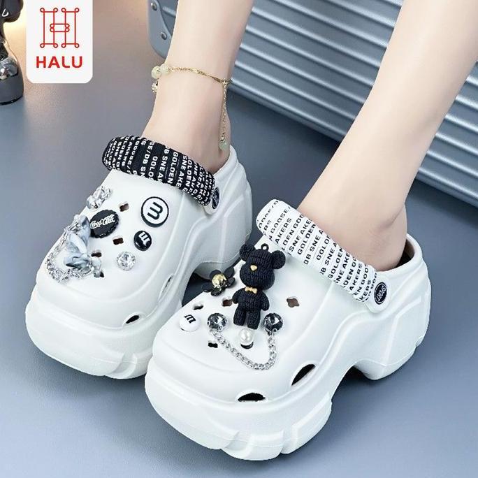 Sandal Sepatu Wegdes Putih Wanita Sandal Kodok Sepatu Wedges Sendal Slip On Anti-Slip Hsn199 Allshop