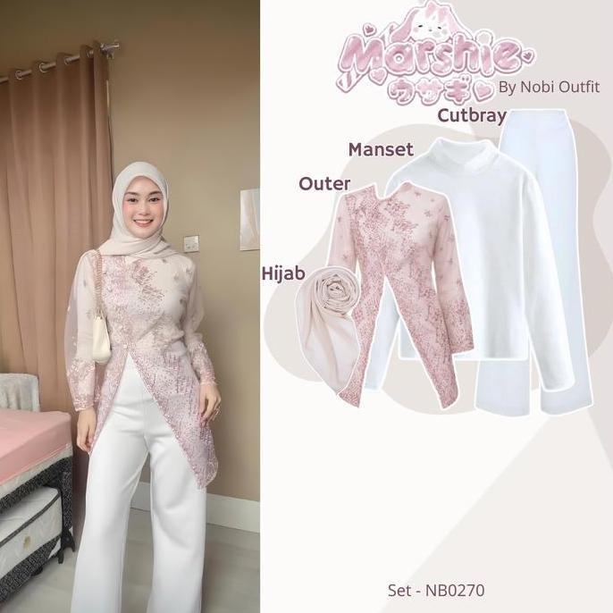 4 In 1 One Set Ootd Wanita Kekinian Atasan Delmora Outfit Setelan Outer Brukat Kondangan Modern/Keba