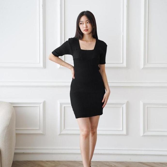 AI6 >> Mini dres wanita korean style / Dres wanita korean style Casual Pendek Midi Simple Baju Hitam