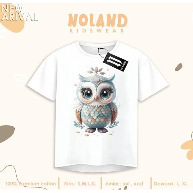 kaos anak usia 1-14th motif burung hantu Katun