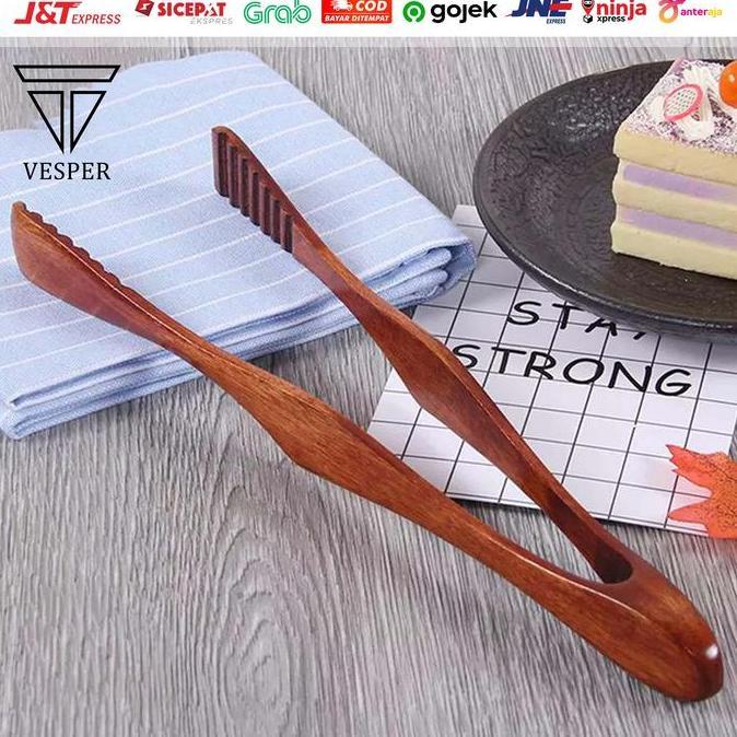 wooden food tong clip / capitan makanan kayu BBQ kue roti daging sayur