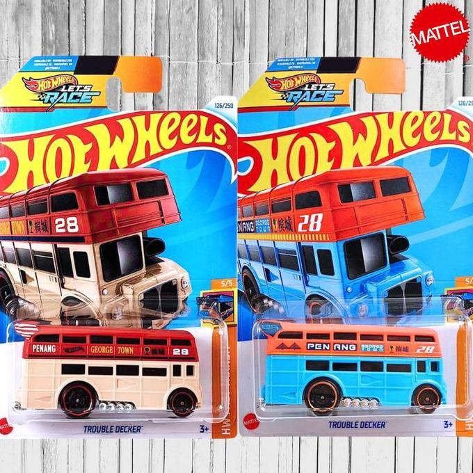 Hot Wheels Trouble Decker Cream Biru GULF Bus London