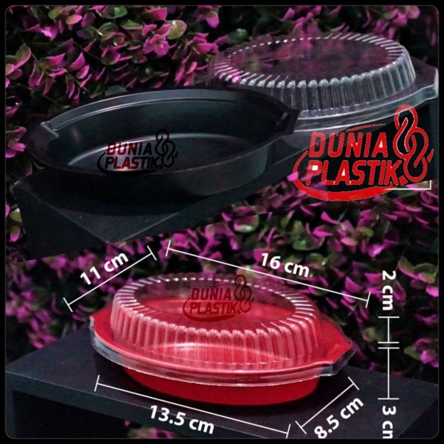 Mika Spaghetti Tray Spaghetti Mika Oval Box Makanan Warna. Hitam+Tutup / Merah+Tutup ( 1Pak Isi 50Pc