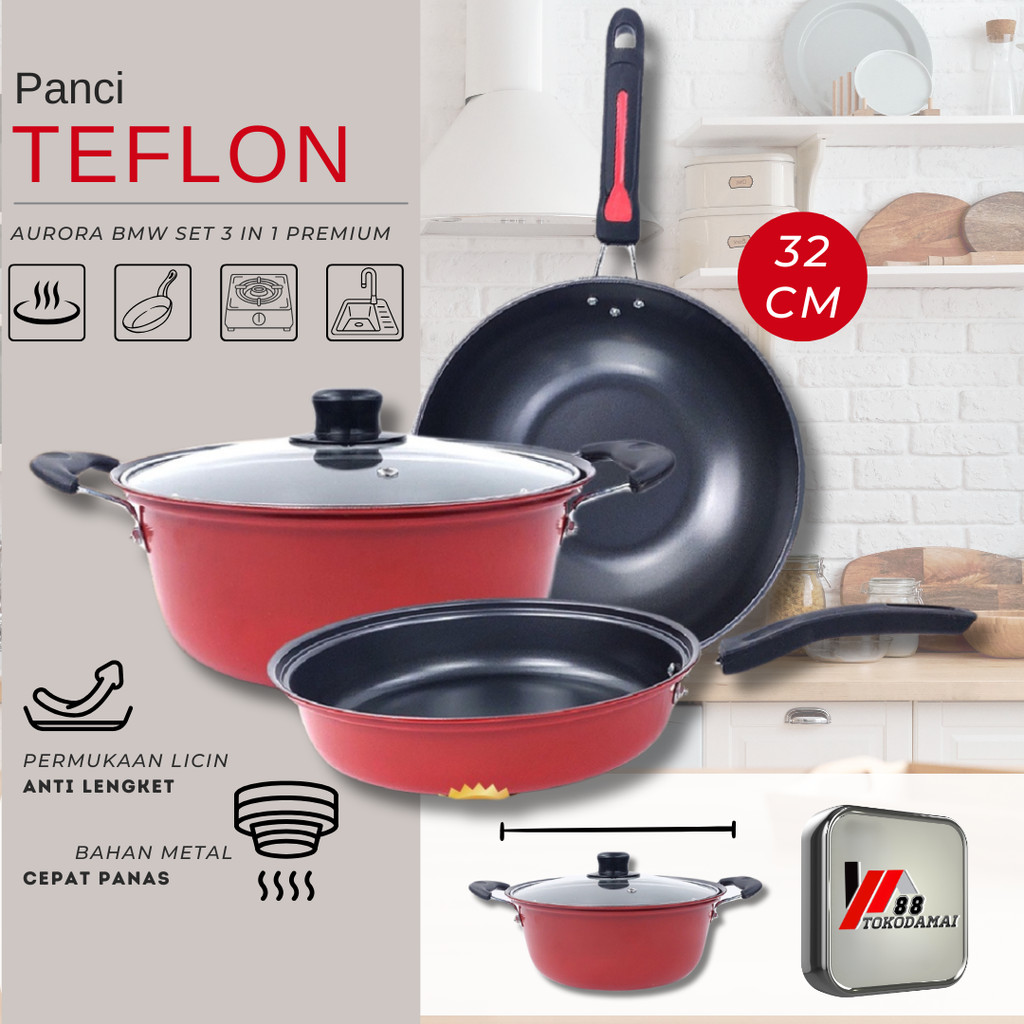 Panci Set 3 In 1 Bahan Berkualitas, Alat Masak Dapur Paket Lengkap Promo Murah