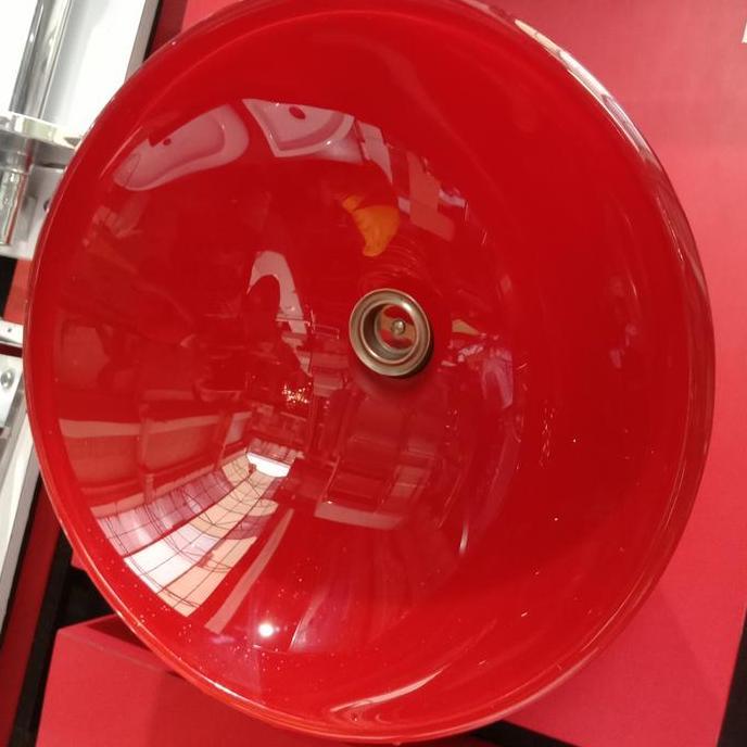 TERMURAH - wastafel kaca tempered glass merah bulat