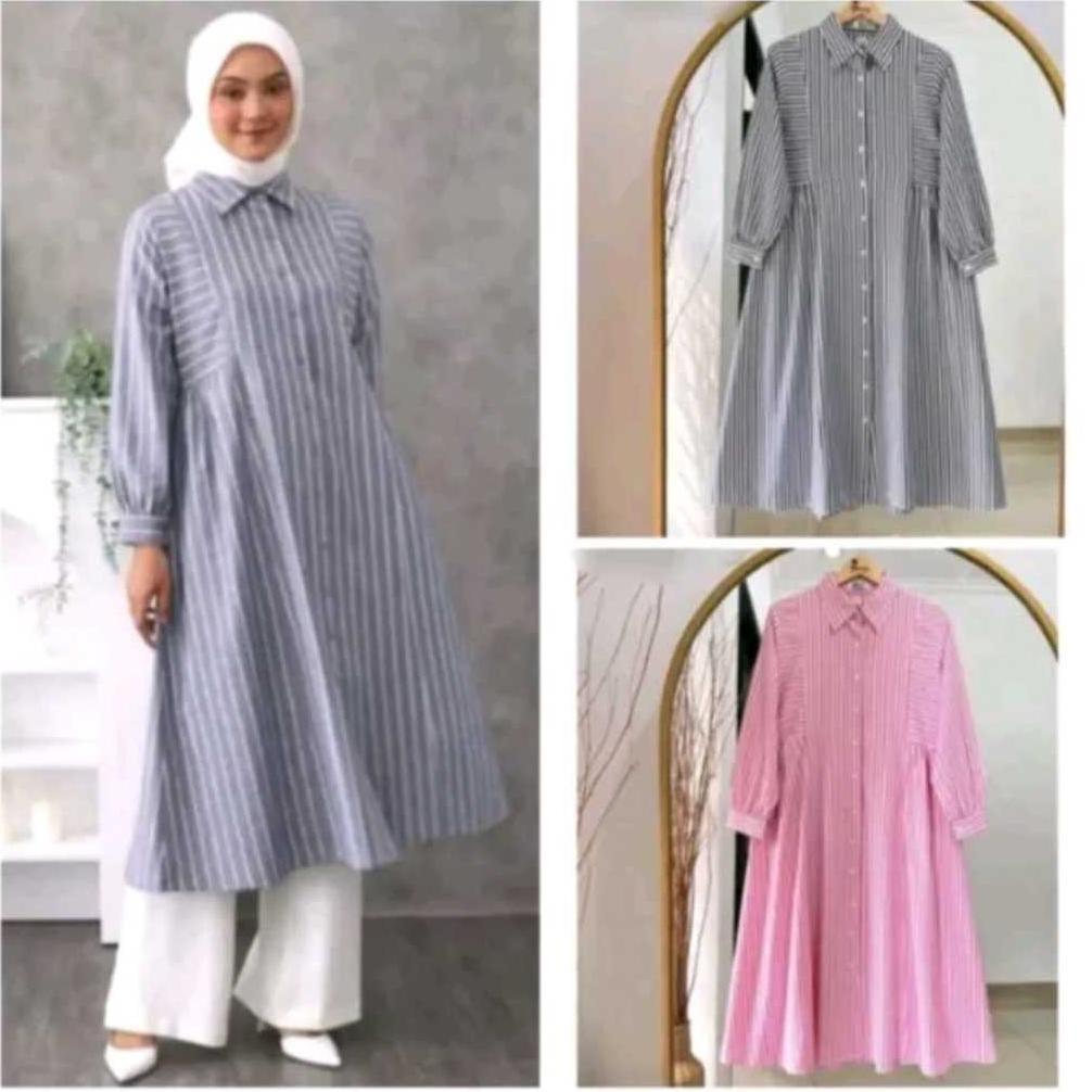 BIG PROMO TUNIC WANITA MOTIF GARIS-GARIS / KEMEJA TUNIK WANITA TERBARU / TUNIK DEWASA JUMBO TERLARIS