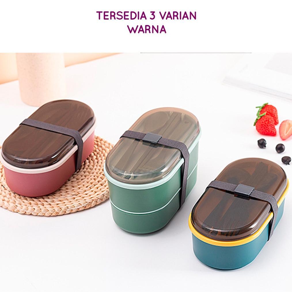 Lunch Box Set Tingkat Kotak Makan dengan Set Sendok Makan Lunch Box