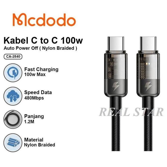 NEW MCDODO CA-2840 Kabel Data PD Type C To Type C FAST Charging Auto Off