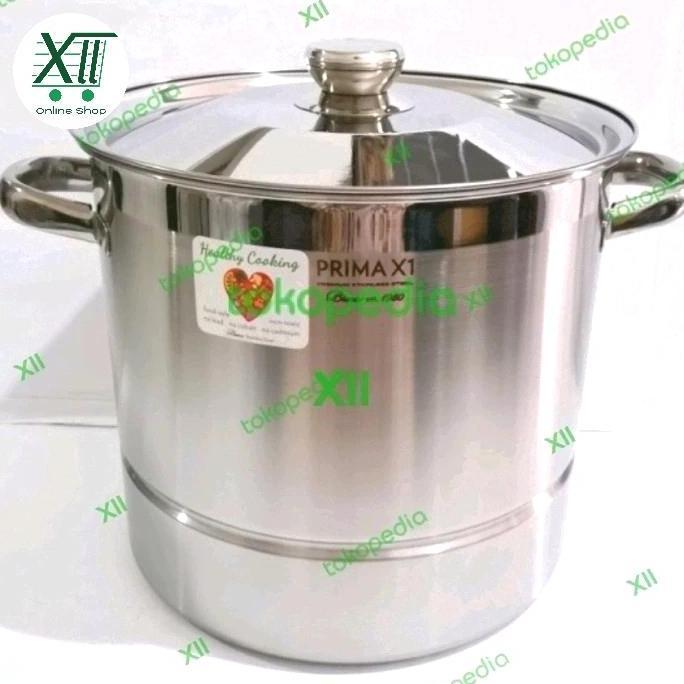 Bima Prima X1 Stock Pot+ Steamer 28Cm Panci Kukus 16 Liter Full Stainless Steel