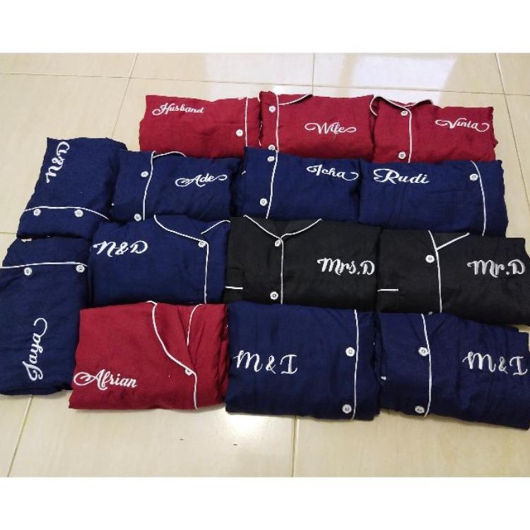 Grade Ori 55Murah Meriah Piyama Pajamas Baju Tidur Couple Pria Wanita Custom Bordir Nama Hadiah Kado