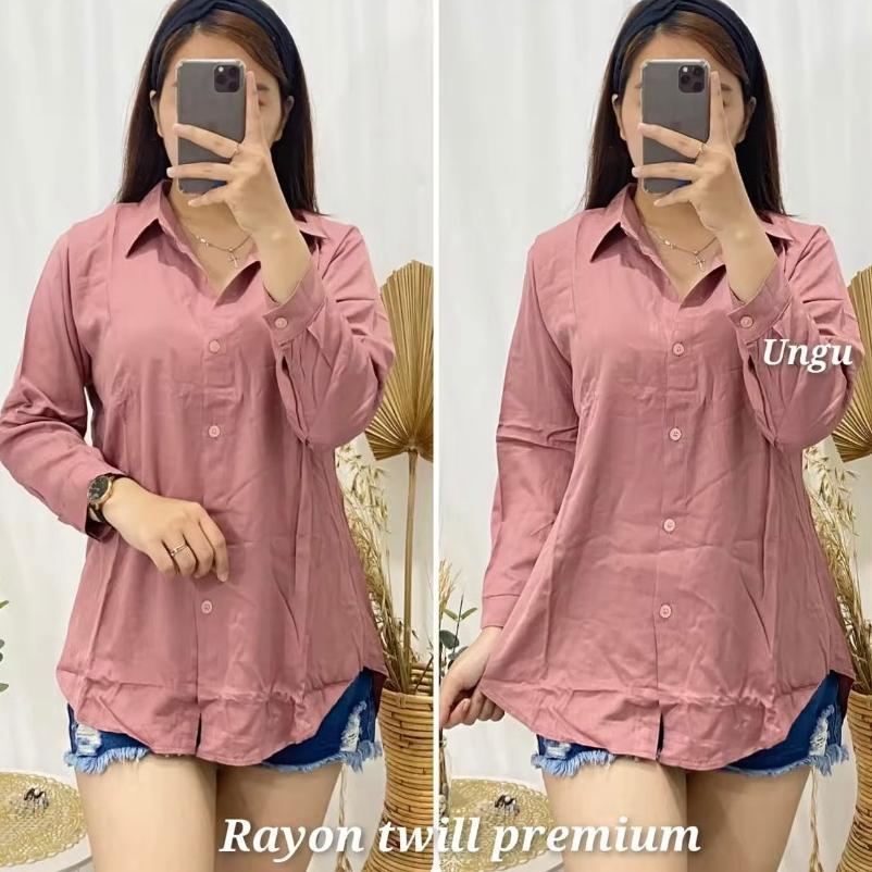 Viral  Kemeja Katun Rayon Polos Wanita / Kemeja Polos Cewek / Kemeja Polos Kantor / Kemeja Polos Per