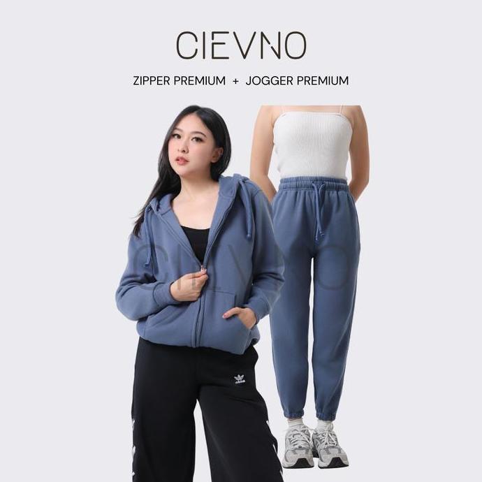 DB271 - - ONE SET HOODIE ZIPPER + CELANA JOGER PREMIUM ROYAL BLUE (PRIA&WANITA)